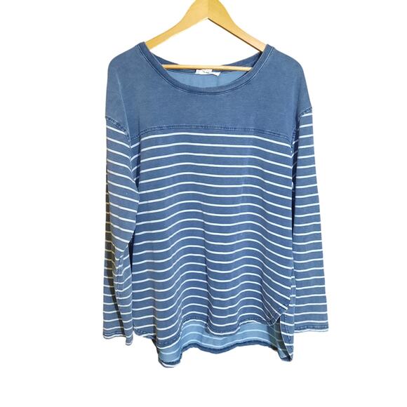 Jane + Delancey Womens Blue Denim Look With Long Sleeves Crewneck Size XL - Picture 2 of 7